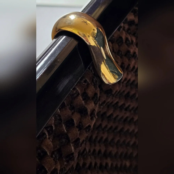 Vintage 70's Brown Italian Suede Leather Clutch with Lucite Frame  Made in Italy - Picture 4 of 9